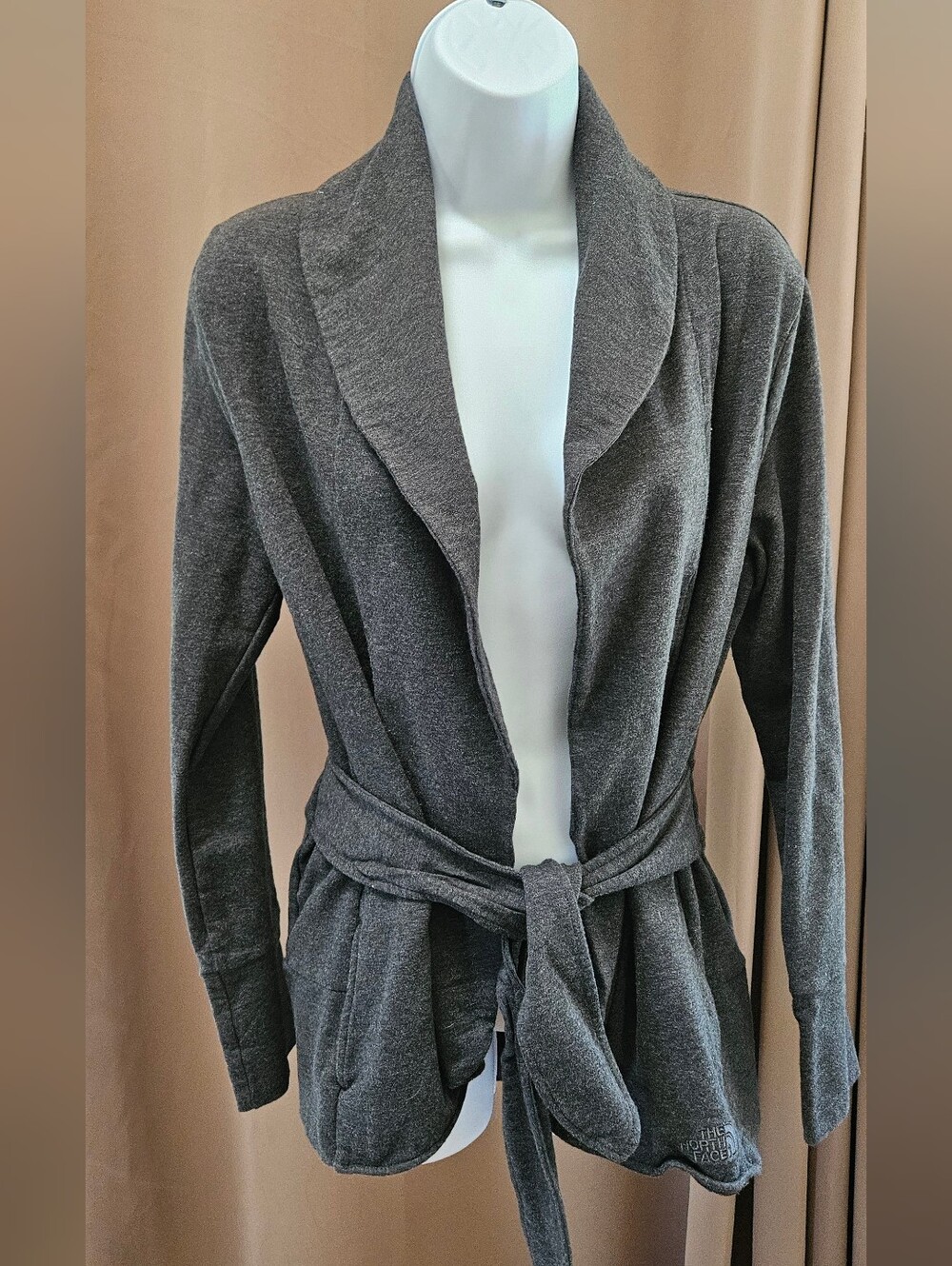 The North Face Charcoal Shawl-Collar Wrap Cardigan with Belt Heather Grey